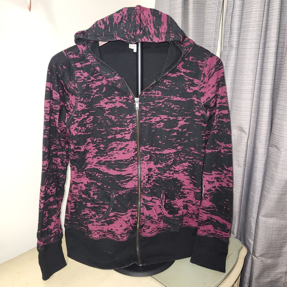 Maurices Black and Pink Patterned Zip Hoodie